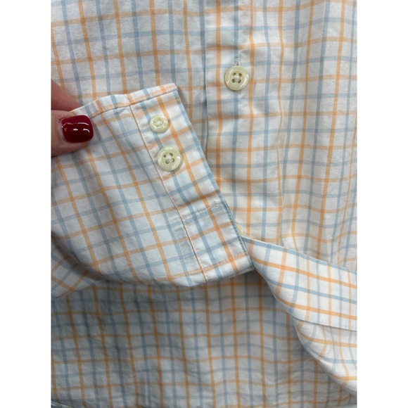 Peter Millar Shirt Mens Large Orange Blue Plaid Button Down Long Sleeve Cotton - Picture 4 of 7